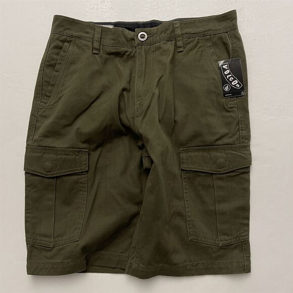 NWT Volcom VMighty 30 x 10" Olive‎ Green Twill Cargo Chino Shorts - Picture 1 of 9